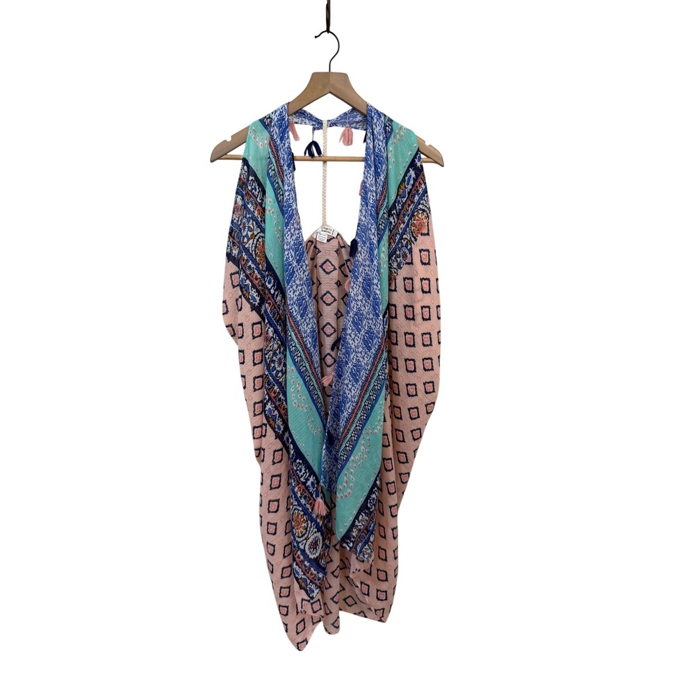 Pool To Party by Subtle Luxury Coverup One Size Pink Blue Tassel Halter Dress